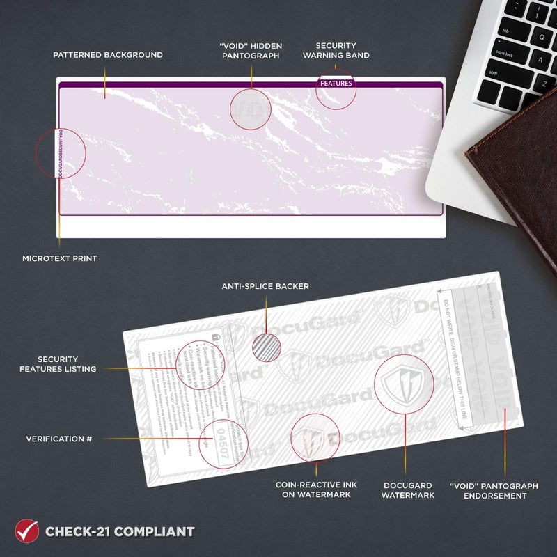 DocuGard Standard Purple Marble Top High Security Check Paper - QuickBooks & Laser/Inkjet Printer Compatible - 11 Security Features - 500 Blank Business Checks (04507) - Image 3